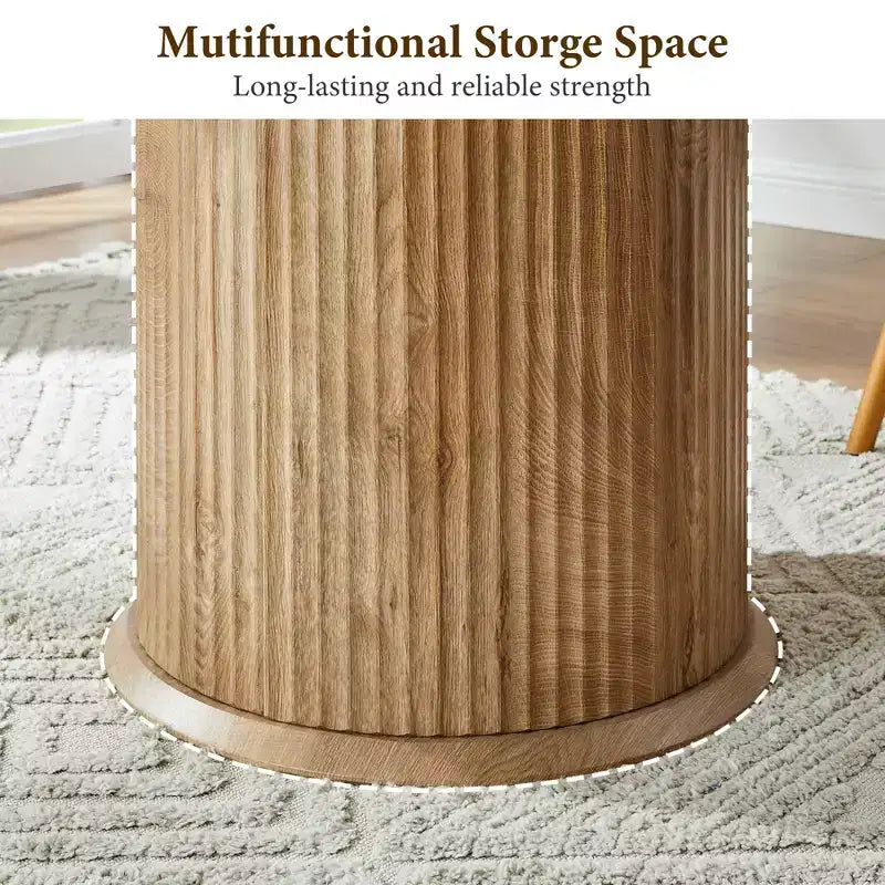 Negro / Marrón claro / Natural – Mesa de comedor redonda estriada, base de pedestal, capacidad para 4 a 6 personas