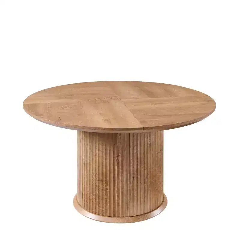 Negro / Marrón claro / Natural – Mesa de comedor redonda estriada, base de pedestal, capacidad para 4 a 6 personas
