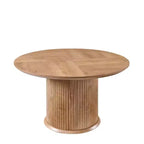 Negro / Marrón claro / Natural – Mesa de comedor redonda estriada, base de pedestal, capacidad para 4 a 6 personas
