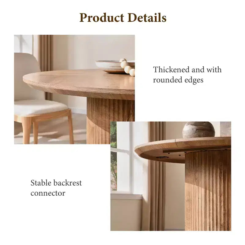 Negro / Marrón claro / Natural – Mesa de comedor redonda estriada, base de pedestal, capacidad para 4 a 6 personas