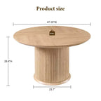 Negro / Marrón claro / Natural – Mesa de comedor redonda estriada, base de pedestal, capacidad para 4 a 6 personas