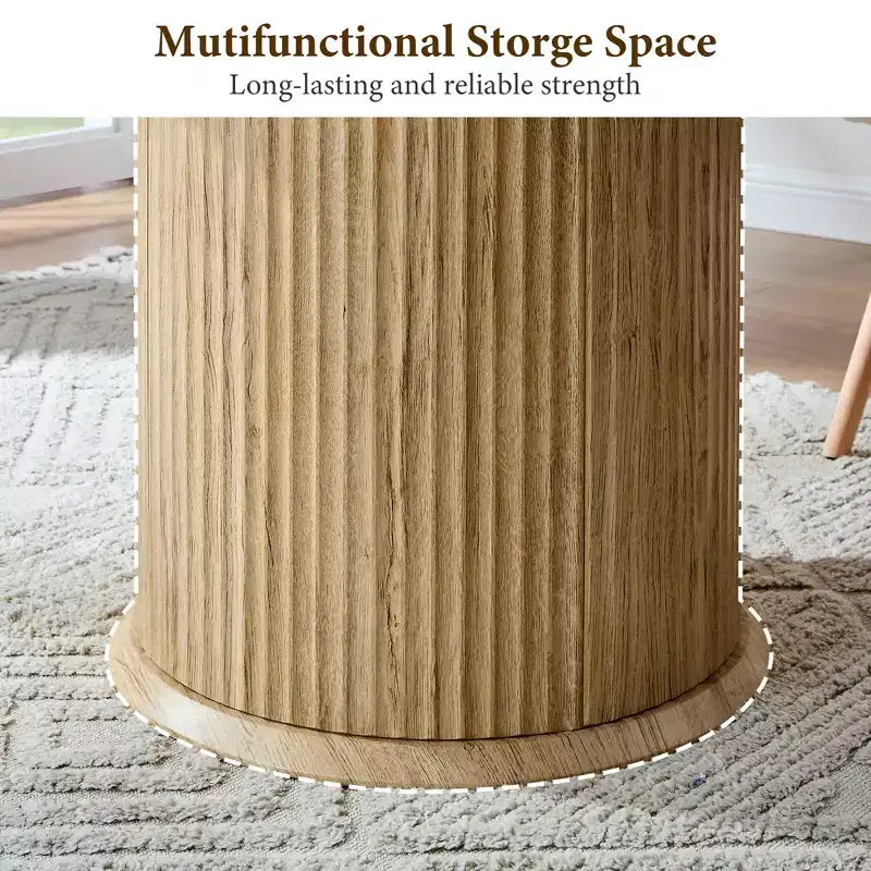 Negro / Marrón claro / Natural – Mesa de comedor redonda estriada, base de pedestal, capacidad para 4 a 6 personas