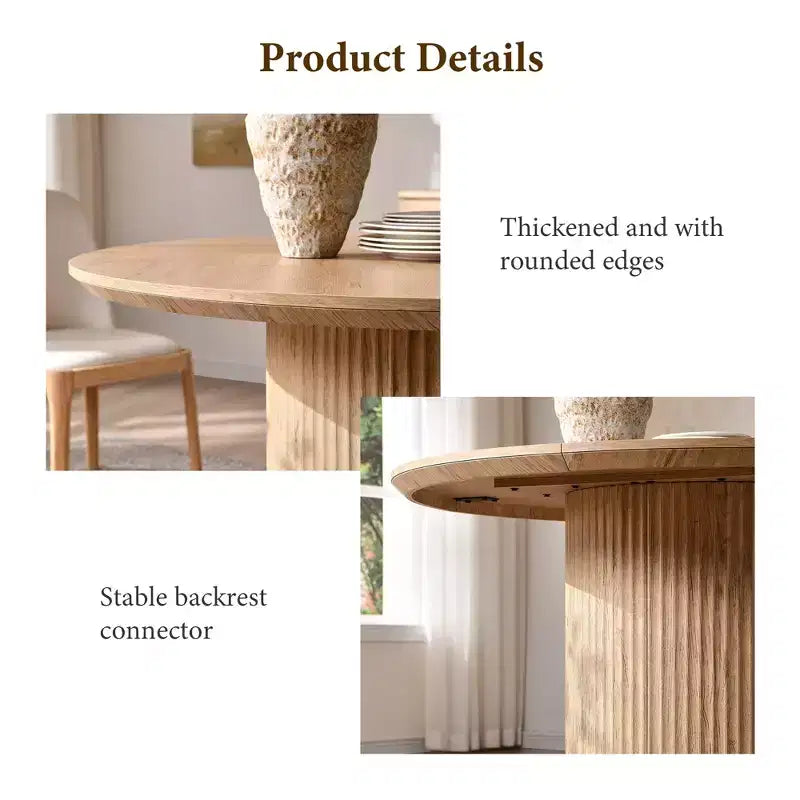 Negro / Marrón claro / Natural – Mesa de comedor redonda estriada, base de pedestal, capacidad para 4 a 6 personas
