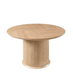 Negro / Marrón claro / Natural – Mesa de comedor redonda estriada, base de pedestal, capacidad para 4 a 6 personas