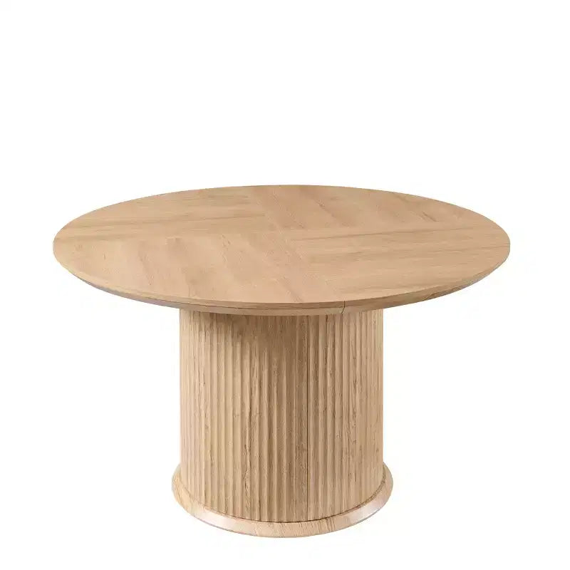 Negro / Marrón claro / Natural – Mesa de comedor redonda estriada, base de pedestal, capacidad para 4 a 6 personas