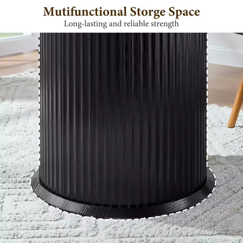 Negro / Marrón claro / Natural – Mesa de comedor redonda estriada, base de pedestal, capacidad para 4 a 6 personas