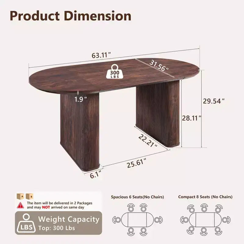 Mesa de comedor ovalada, capacidad 4 a 6 personas, color negro/marrón/natural