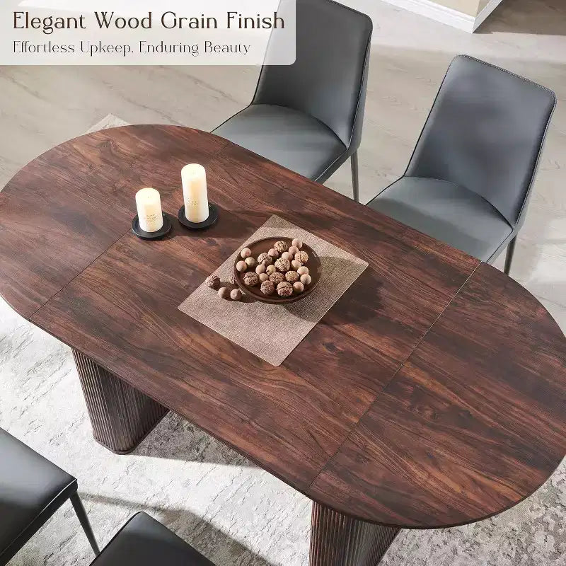 Mesa de comedor ovalada, capacidad 4 a 6 personas, color negro/marrón/natural