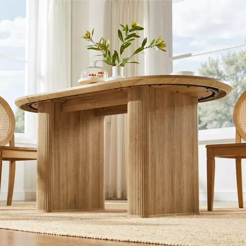 Mesa de comedor ovalada, capacidad 4 a 6 personas, color negro/marrón/natural