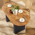 Mesa de comedor ovalada, capacidad 4 a 6 personas, color negro/marrón/natural