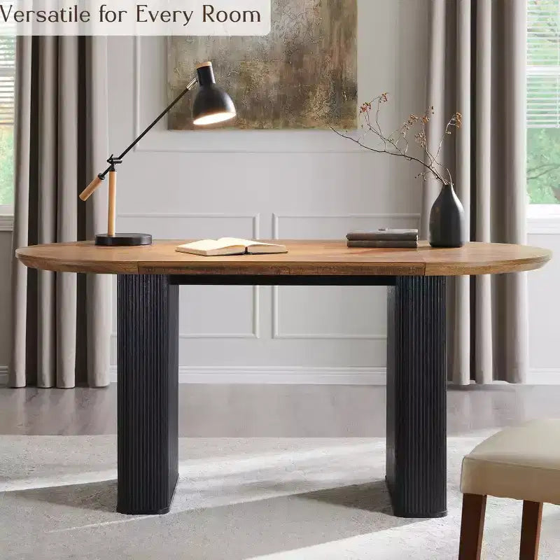 Mesa de comedor ovalada, capacidad 4 a 6 personas, color negro/marrón/natural