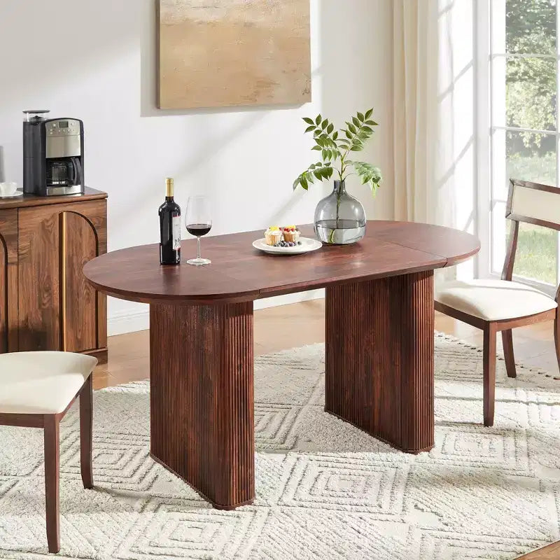 Mesa de comedor ovalada, capacidad 4 a 6 personas, color negro/marrón/natural