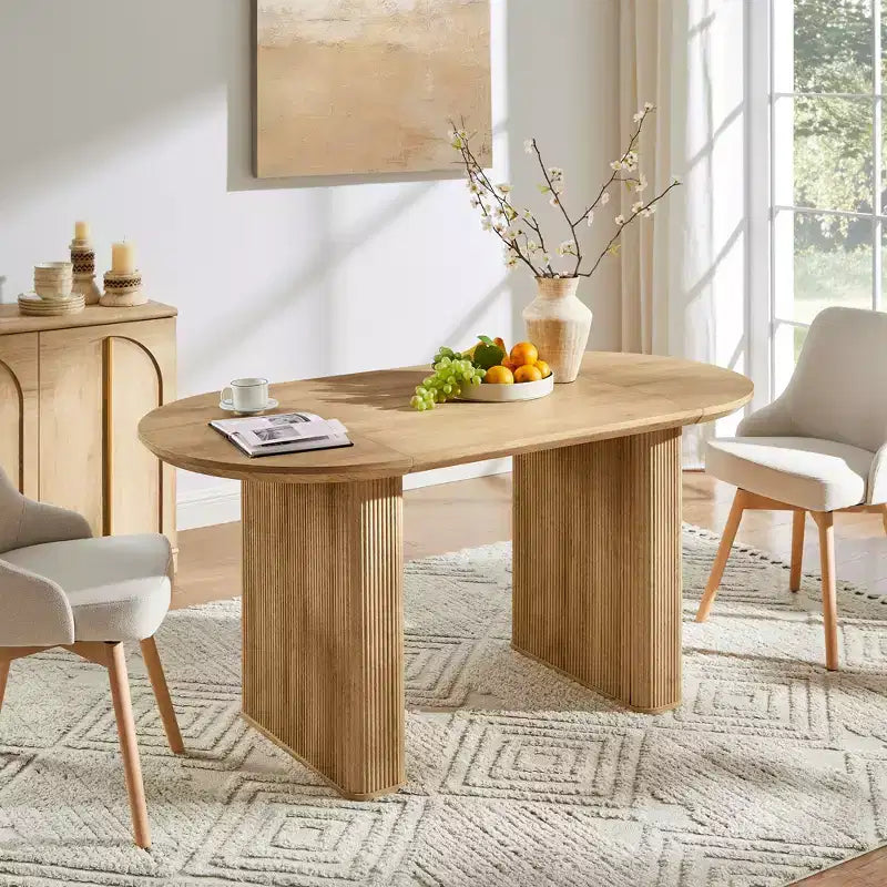 Mesa de comedor ovalada, capacidad 4 a 6 personas, color negro/marrón/natural