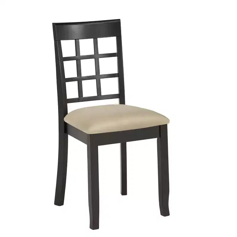 Silla de comedor sin brazos negra/beige, respaldo curvado, juego de 2