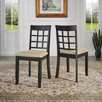 Silla de comedor sin brazos negra/beige, respaldo curvado, juego de 2