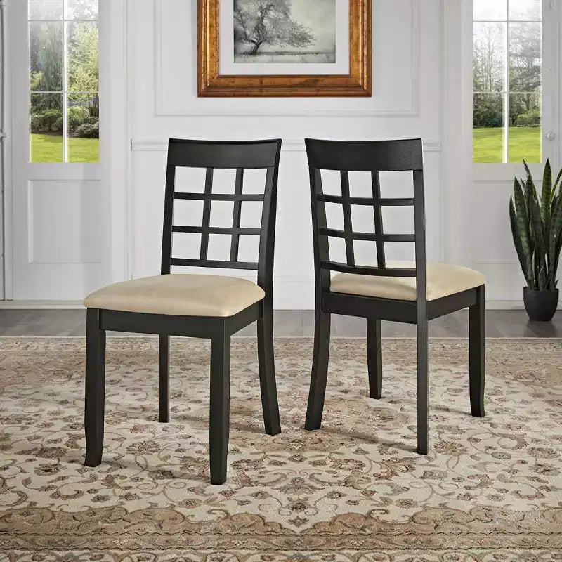 Silla de comedor sin brazos negra/beige, respaldo curvado, juego de 2