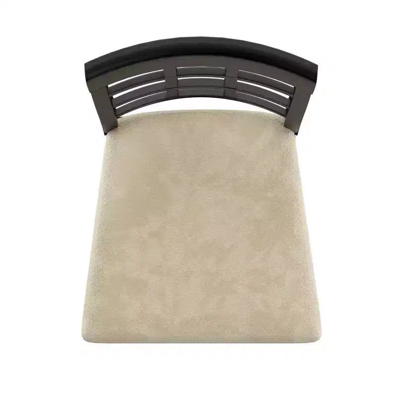Silla de comedor sin brazos negra/beige, respaldo curvado, juego de 2