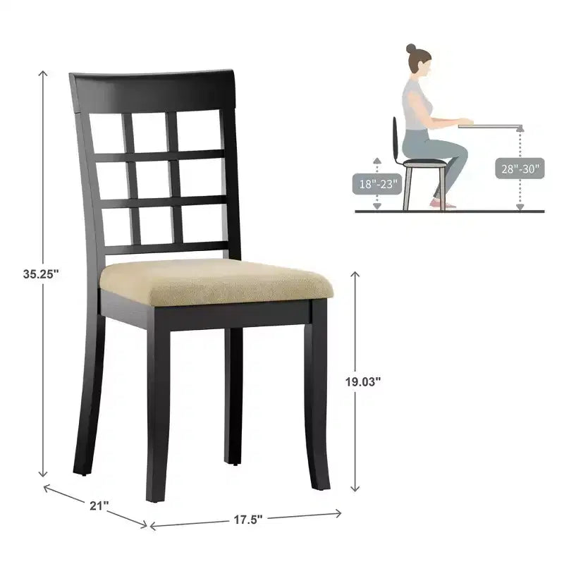 Silla de comedor sin brazos negra/beige, respaldo curvado, juego de 2