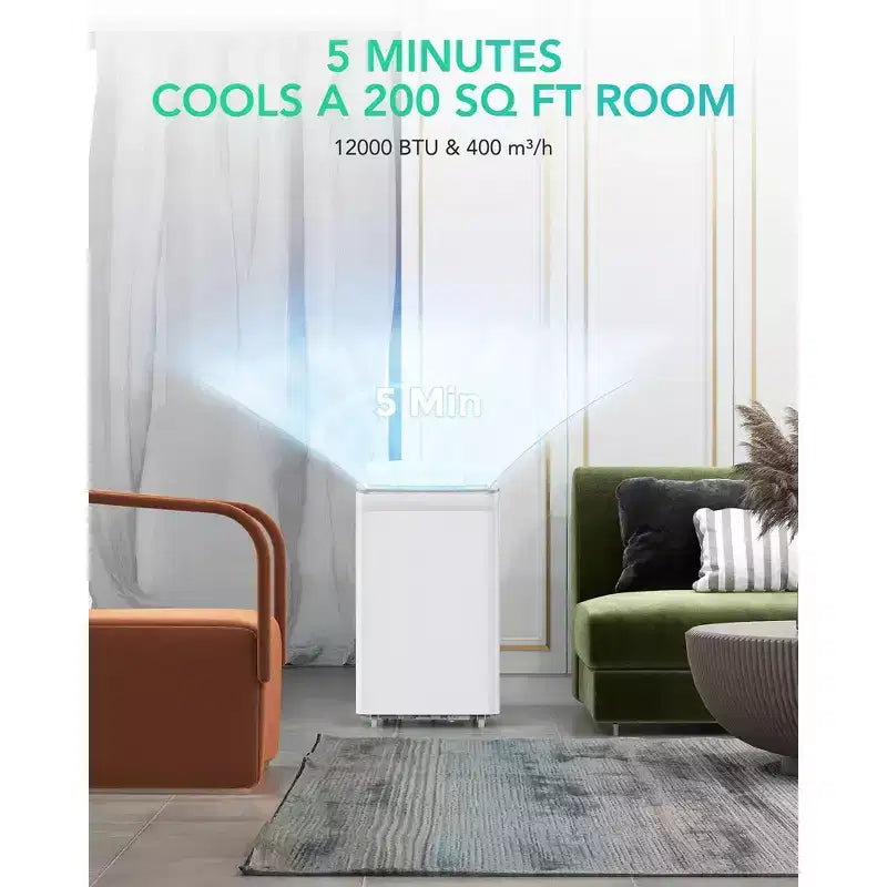 Climatiseur portable Acekool 12000 BTU 3-en-1, refroidit 51 m², télécommande, balayage automatique et minuterie, blanc