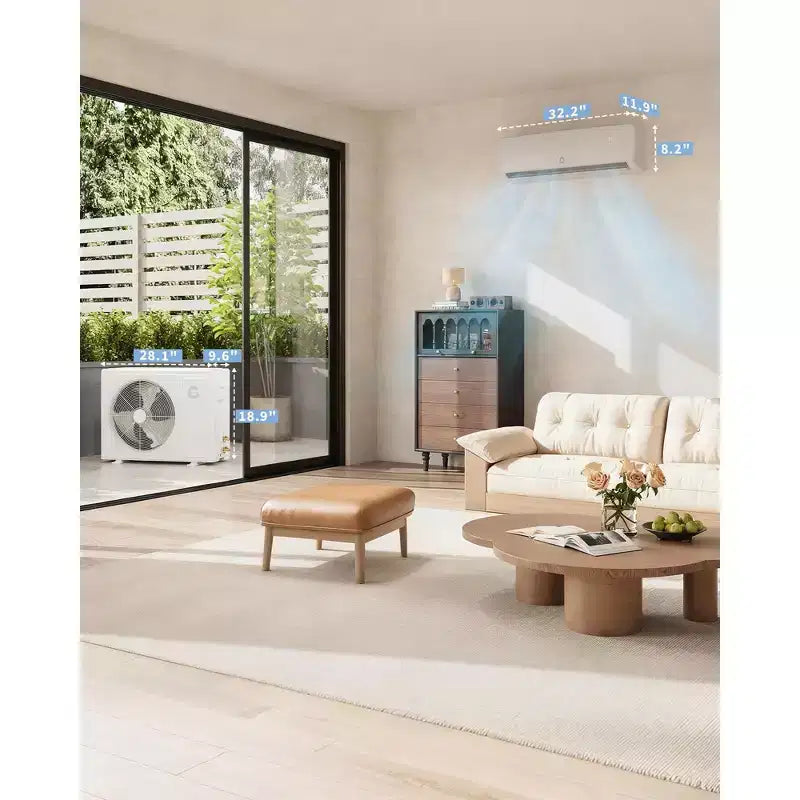 Climatiseur bibloc Acekool 9 000 BTU avec pompe à chaleur, inverseur sans conduit 19 SEER2 CA 115 V, montage mural, kit d'installation, blanc