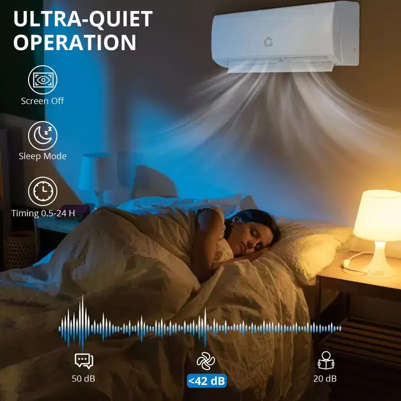 Climatiseur et Chauffage Mini Split Acekool 11500 BTU, Climatiseur Inverseur Sans Conduit Wi-Fi 230V, Refroidit Chauffe 70 m², Blanc