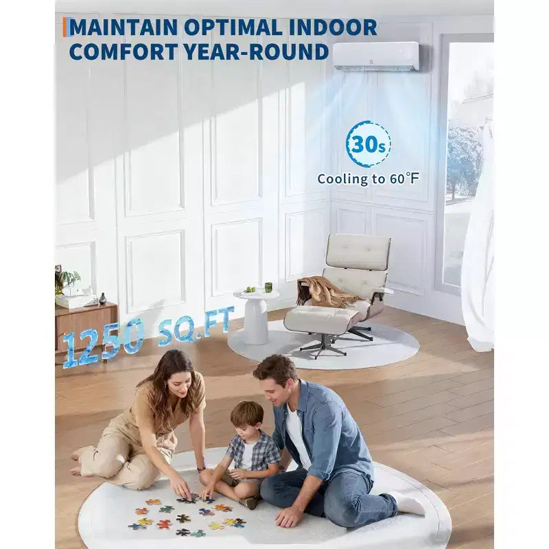 Climatiseur et système de chauffage mini-split Acekool 12 000 BTU SEER2 19, onduleur 6-en-1, sans conduit, mural, blanc, avec kits d'installation