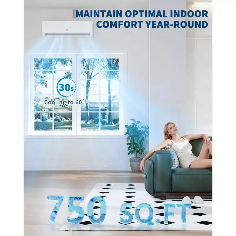 Climatiseur et système de chauffage mini-split Acekool 12 000 BTU SEER2 19, onduleur 6-en-1, sans conduit, mural, blanc, avec kits d'installation