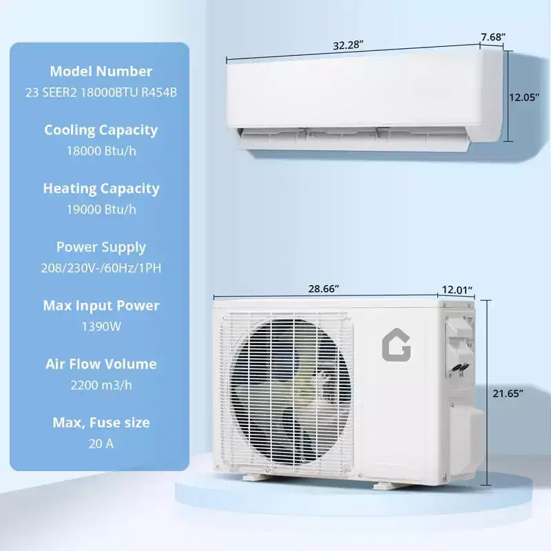 Climatiseur mini-split Acekool 18000 BTU 19 SEER2, pompe à chaleur, Inverter 230V, R32, Blanc, Avec kits d'installation