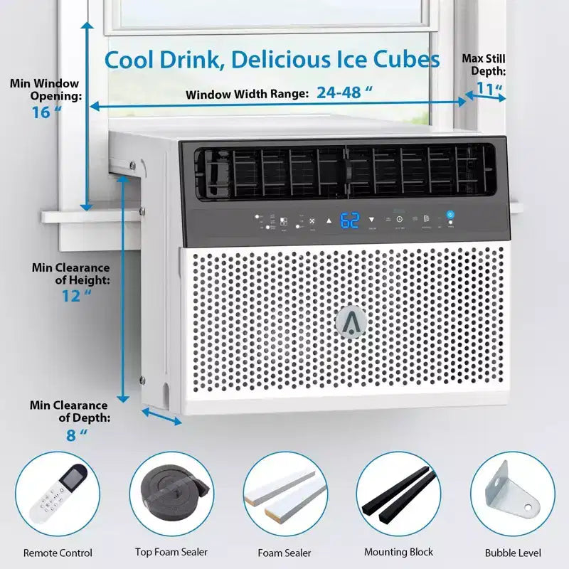 Climatiseur de fenêtre Acekool 8 000 BTU, unité de climatisation silencieuse en forme de U avec déshumidificateur et ventilateur, refroidit jusqu'à 34,4 m², télécommande, installation facile