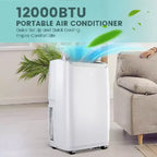 Climatiseur portable GustoWave 12000 BTU 3-en-1 avec refroidissement, vitesses multiples, mode veille, oscillation automatique, télécommande