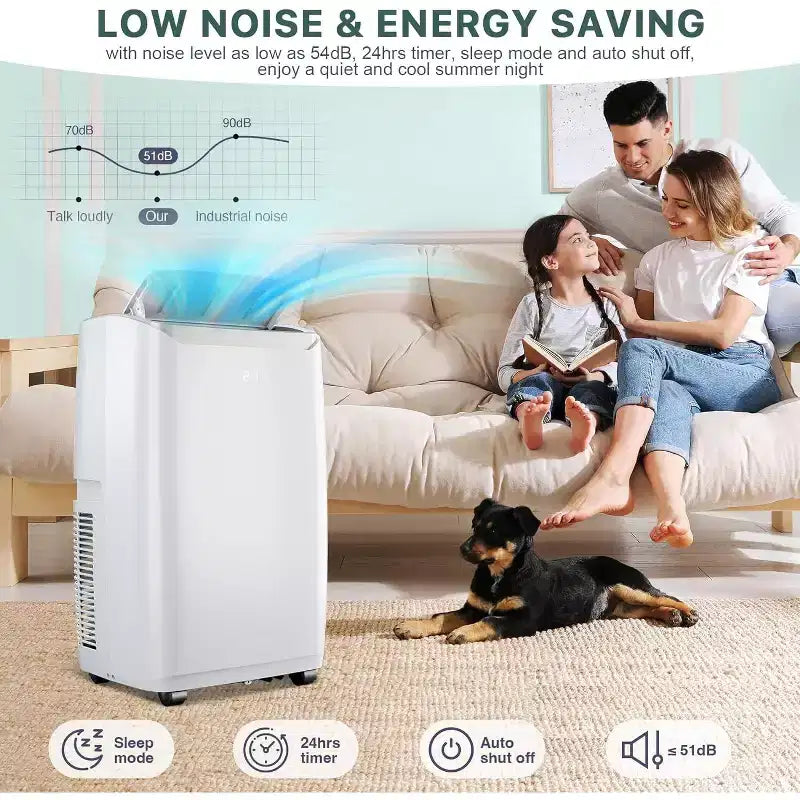 Climatiseur portable GustoWave 12000 BTU 3-en-1 avec refroidissement, vitesses multiples, mode veille, oscillation automatique, télécommande