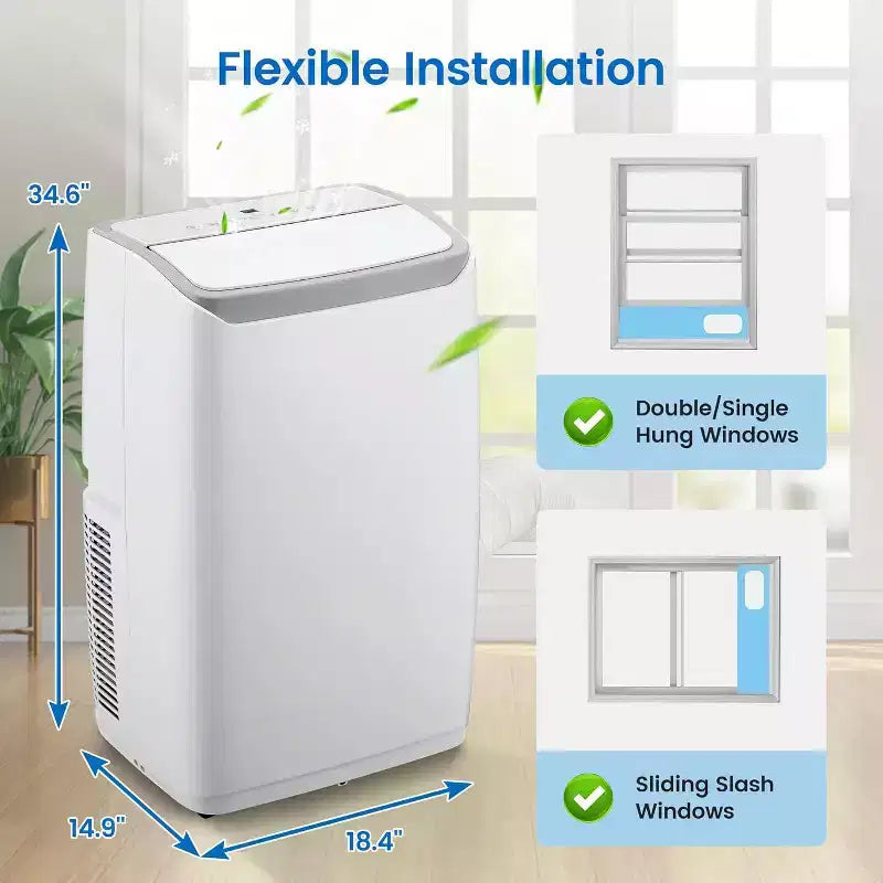 Climatiseur portable GustoWave 12000 BTU 3-en-1 avec refroidissement, vitesses multiples, mode veille, oscillation automatique, télécommande