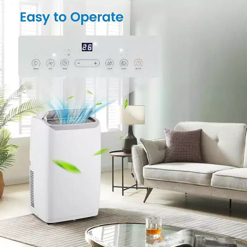 Climatiseur portable GustoWave 12000 BTU 3-en-1 avec refroidissement, vitesses multiples, mode veille, oscillation automatique, télécommande