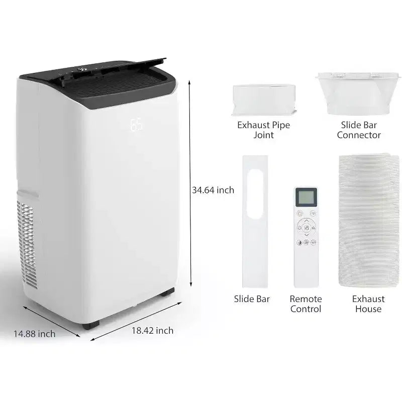 Climatiseur portatif GUSTOWAVE 14 000 BTU avec fonctions de refroidissement, de déshumidification et de ventilation, minuterie de 24 heures, rafraîchit une surface allant jusqu'à 70 m², noir.