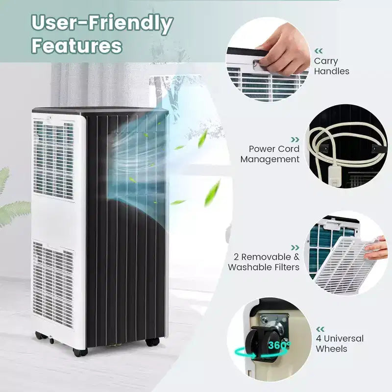 Climatiseur portable Costway 8000 BTU ASHRAE 3-en-1 avec fonctions froid, déshumidificateur, ventilateur et mode nuit