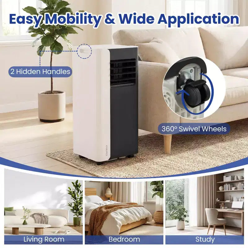 Costway Climatiseur portable 3 en 1 avec mode ventilateur et déshumidificateur, mode veille, minuterie 24h