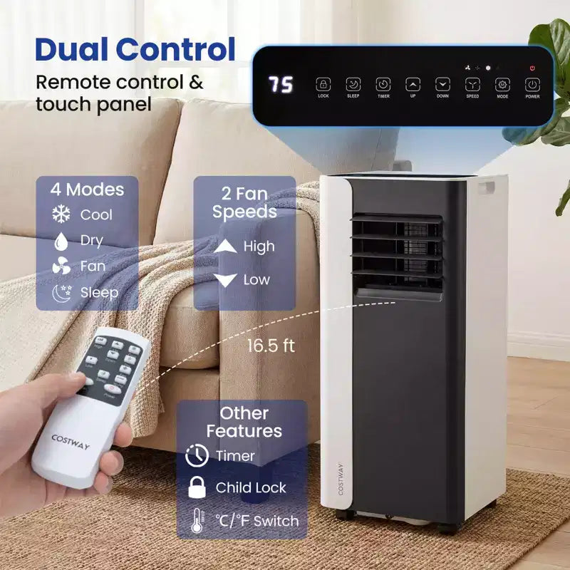 Costway Climatiseur portable 3 en 1 avec mode ventilateur et déshumidificateur, mode veille, minuterie 24h