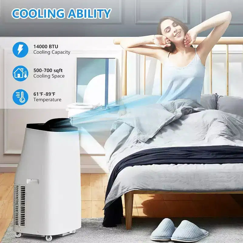 Climatiseur portable Garvee 14000 BTU, rafraîchissement de pièces de 65 m², mode veille, 3 vitesses de ventilation, télécommande pour maison et bureau