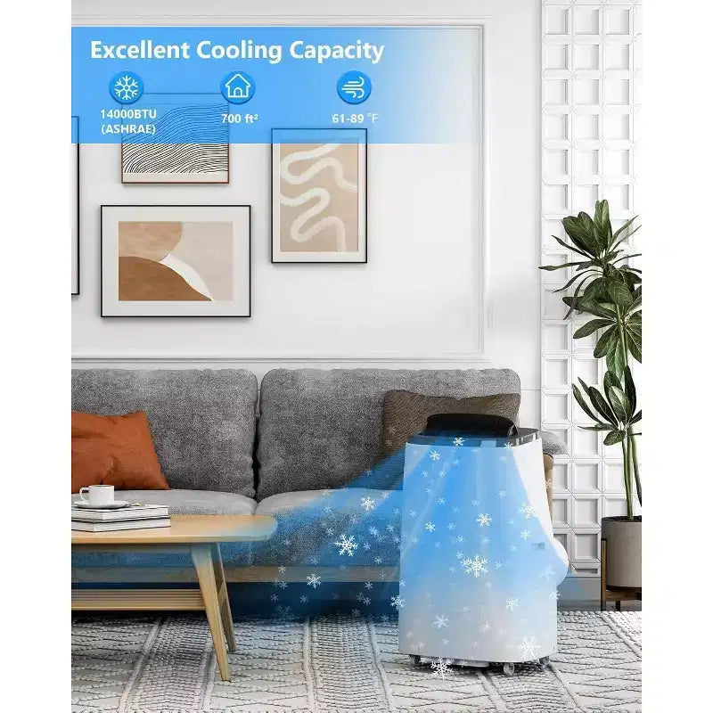 Climatiseur portable Garvee 14000 BTU, rafraîchissement de pièces de 65 m², mode veille, 3 vitesses de ventilation, télécommande pour maison et bureau