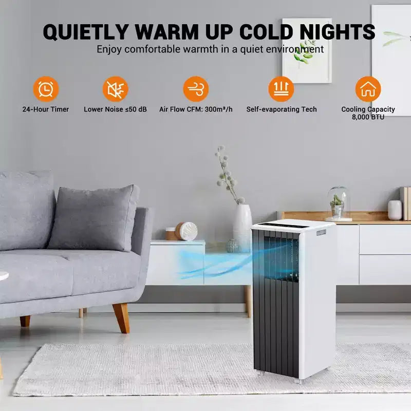 Climatiseur portable Garvee 8000 BTU, 3-en-1 CA avec refroidissement/déshumidificateur/ventilateur, télécommande, minuterie 24h, refroidit 33 m²