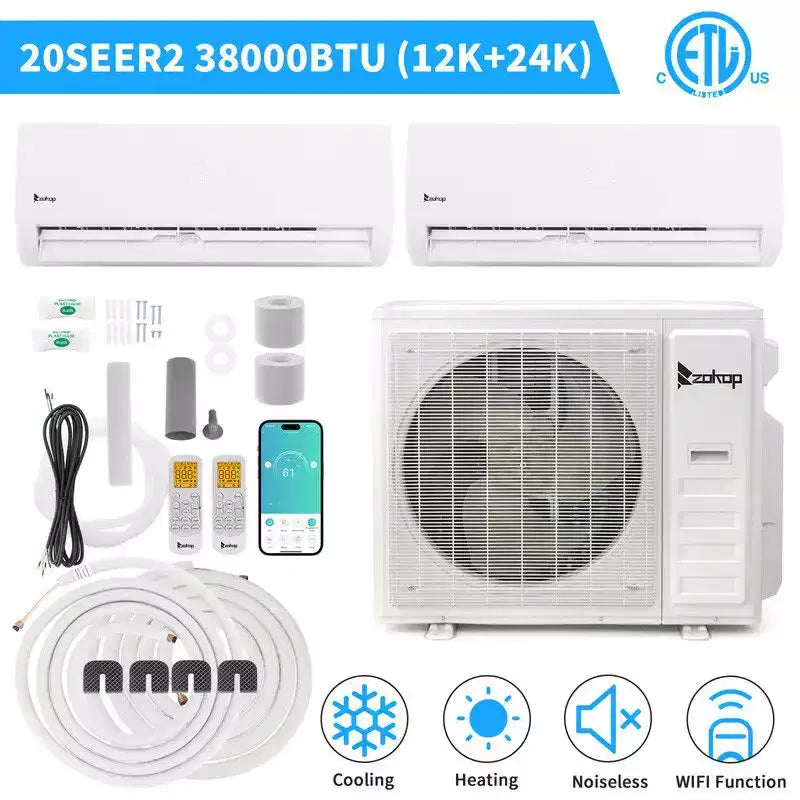 Climatiseur Mini Split Karl Home 2 zones 38000 BTU 20 SEER2 avec pompe à chaleur (12K+24K)