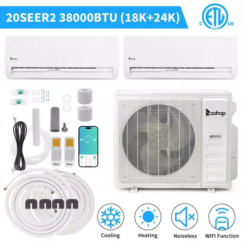 Climatiseur bibloc à deux zones Karl Home de 38000 BTU et 20 SEER2 avec pompe à chaleur (18K+24K)