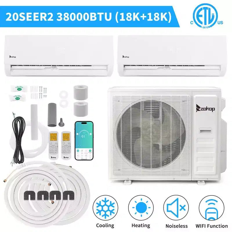 Climatiseur bibloc à thermopompe Karl Home 2 zones 38000 BTU 20 SEER2 (18K+18K)