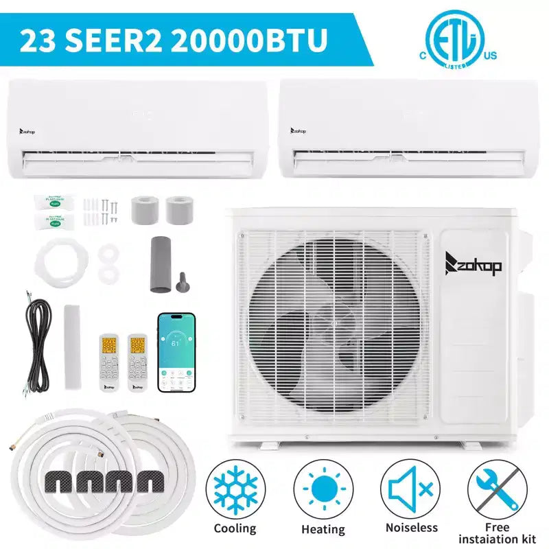 Climatiseur mini-split Karl Home 2 zones 20000 BTU 20 SEER2 avec pompe à chaleur (9K+12K)