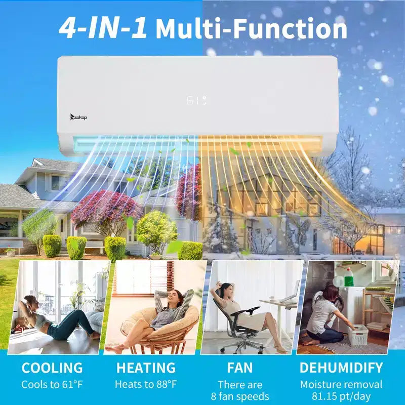 Climatiseur mini-split Karl Home 2 zones 20000 BTU 20 SEER2 avec pompe à chaleur (9K+12K)