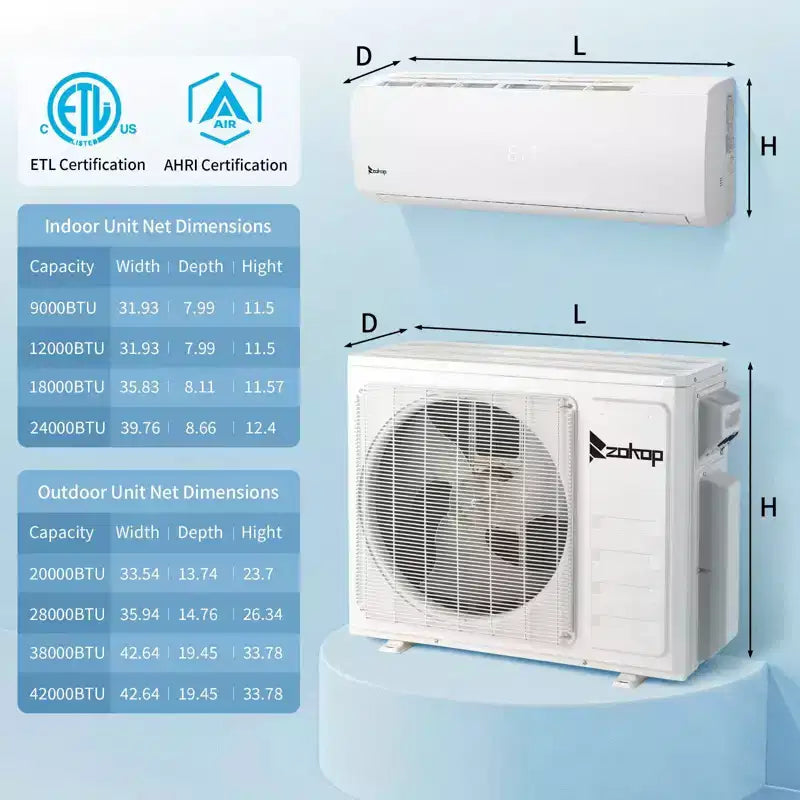 Climatiseur mini-split Karl Home 2 zones 20000 BTU 20 SEER2 avec pompe à chaleur (9K+12K)