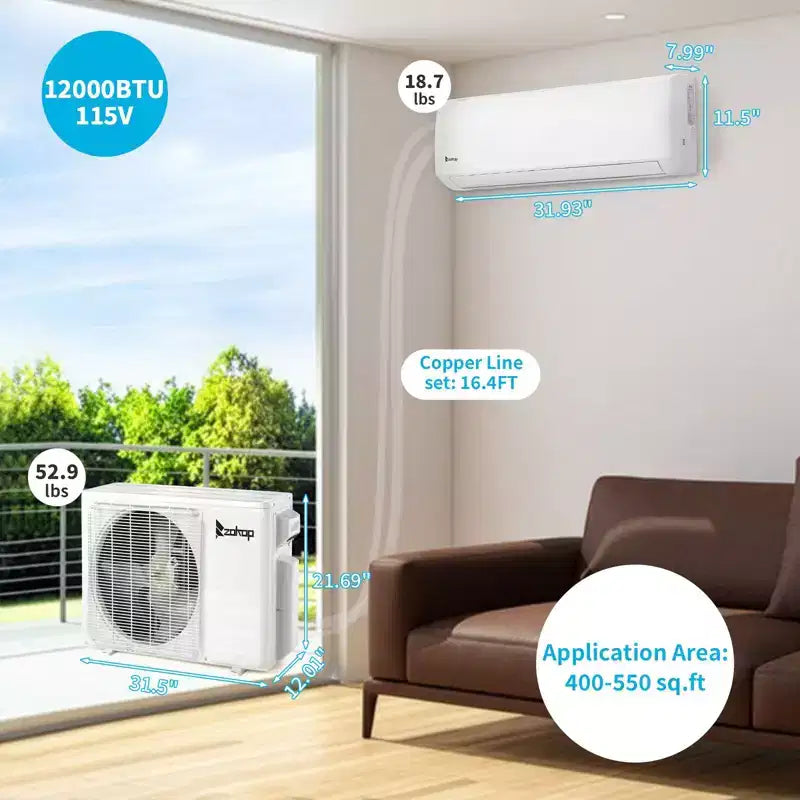 Climatiseur mural sans conduit Karl Home 20 SEER2 12 000 BTU 1 tonne avec pompe à chaleur 115 V