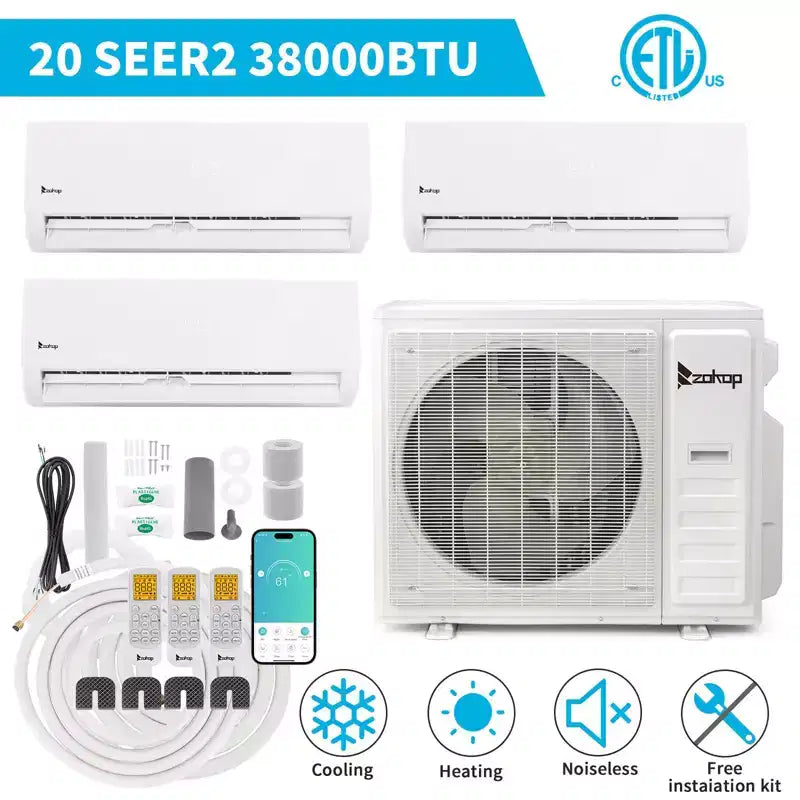 Climatiseur Mini Split Karl Home 3 zones 38000 BTU 20 SEER2 avec pompe à chaleur (12K+12K+18K)