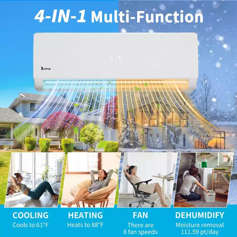 Climatiseur Mini Split Karl Home 3 zones 38000 BTU 20 SEER2 avec pompe à chaleur (12K+12K+18K)