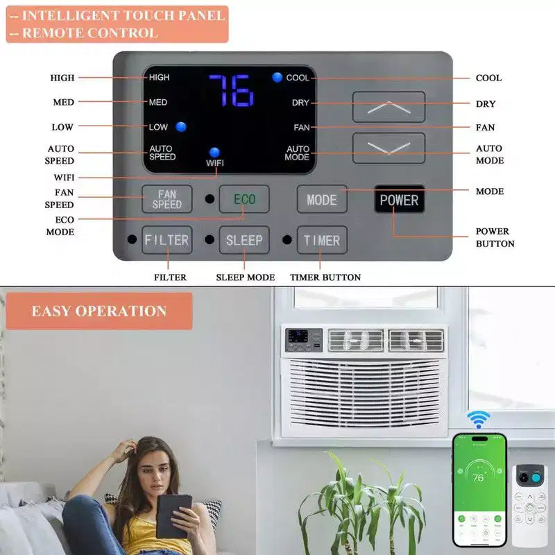 Climatiseur portable tout-en-un pour fenêtre Karl Home 14000 BTU avec Wi-Fi